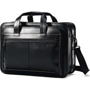 Samsonite Leather Expandable Briefcase, Black, One Size(Black)