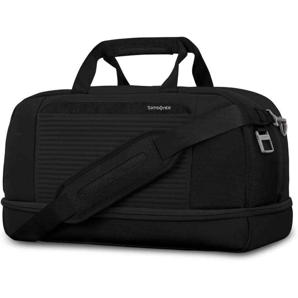 imageSamsonite Paralux Weekender Duffel Bag Travel CarryOn Bag with Wide Opening DropBottom Shoe amp Laundry Compartment AirTag Holder StackIt Strap  Business amp Leisure Travel BagBlack