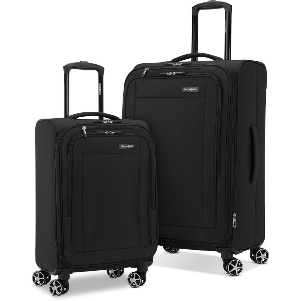 imageSamsonite Saire LTE Softside Expandable Luggage with Spinner Wheels Pine Green 3Piece Set Carry OnMediumLargeBlack