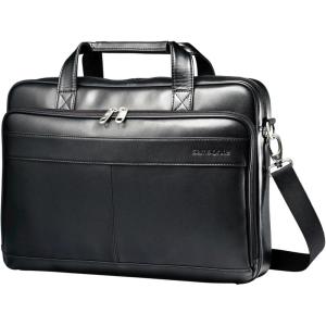 Samsonite Leather Slim Briefcase, Black, 16 Inch(Black)